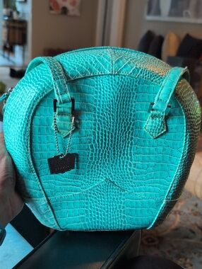Deborah Lewis Turquoise Croc-Embossed Dome Bag